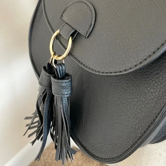 NWT| Vegan Leather Black Tassel Crossbody Bag | Color: Black with Gold H… - Picture 5 of 9